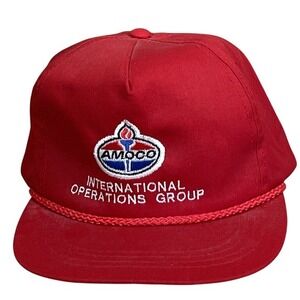 Vintage Amoco‎ Embroidered Trucker Hat Cap Red Gas Oil USA Adjustable Strap 90s